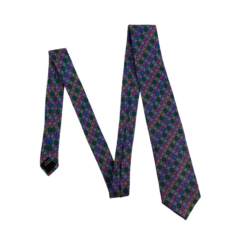 Kensington Necktie Mens OS Multicolor Silk Geometric Check Woven Tie 57"X3"